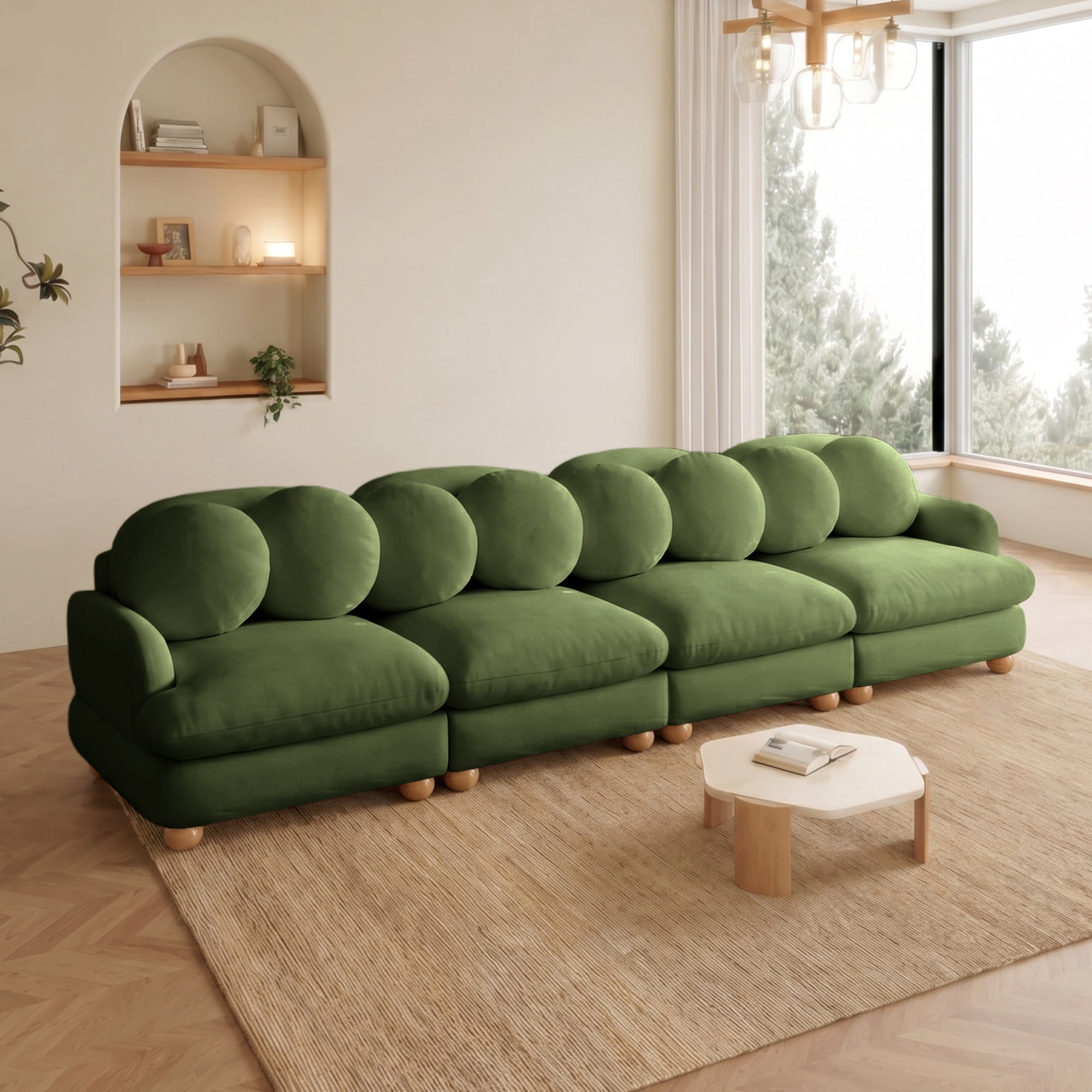 123" Large Chenille Modular Sectional Sofa 4 Seater Deep Seat Couch with 8 Throw Pillows