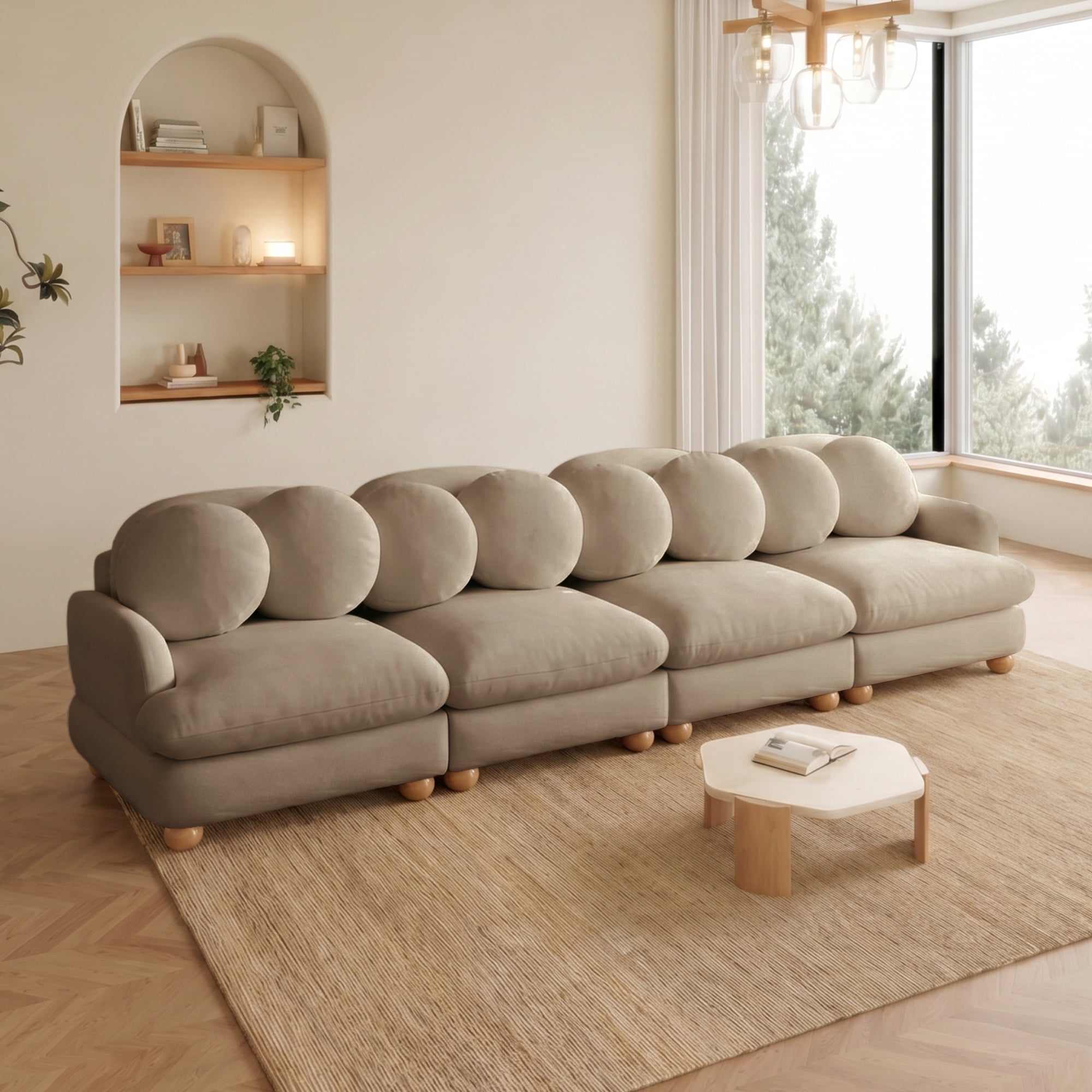 123" Large Chenille Modular Sectional Sofa 4 Seater Deep Seat Couch with 8 Throw Pillows