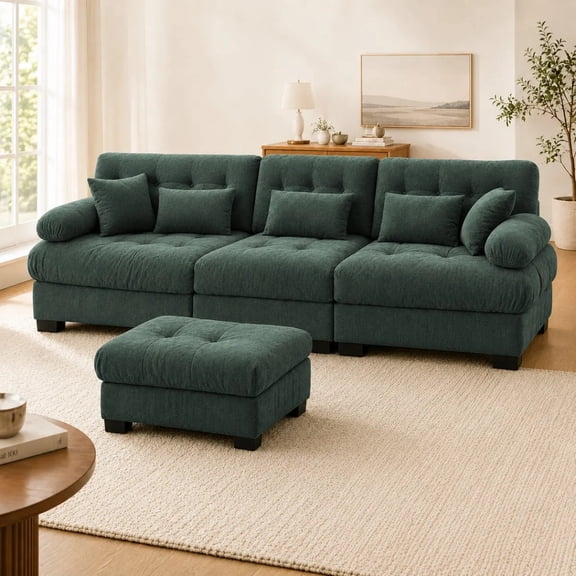 123" Mid Century Modern Corner Sectional Sofa, Large L-Shaped Cloud Couch for Big Family Room & Home Theater, Olive Green