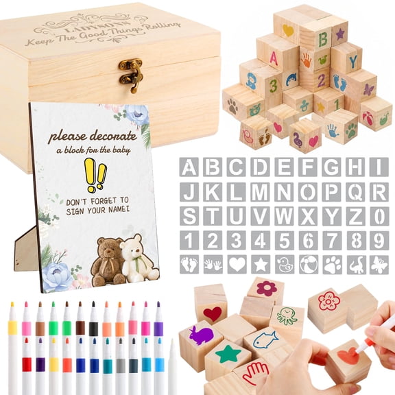 123 PCS Baby Shower Game Kit – Creative Wooden DIY Game with Markers, Fun Activities for Guests, Perfect for Baby Shower Boys & Girls, Interactive Painting & Memory-Making Party Game