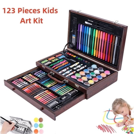 123-Pack Art Supplies, Deluxe Wooden Art Set Crafts Drawing Painting Coloring Kit, Art Supplies for Drawing,Coloring Drawing Case Gift Box for Artist Beginners Kids Girls Boys 5 6 7 8 9 10 11 12