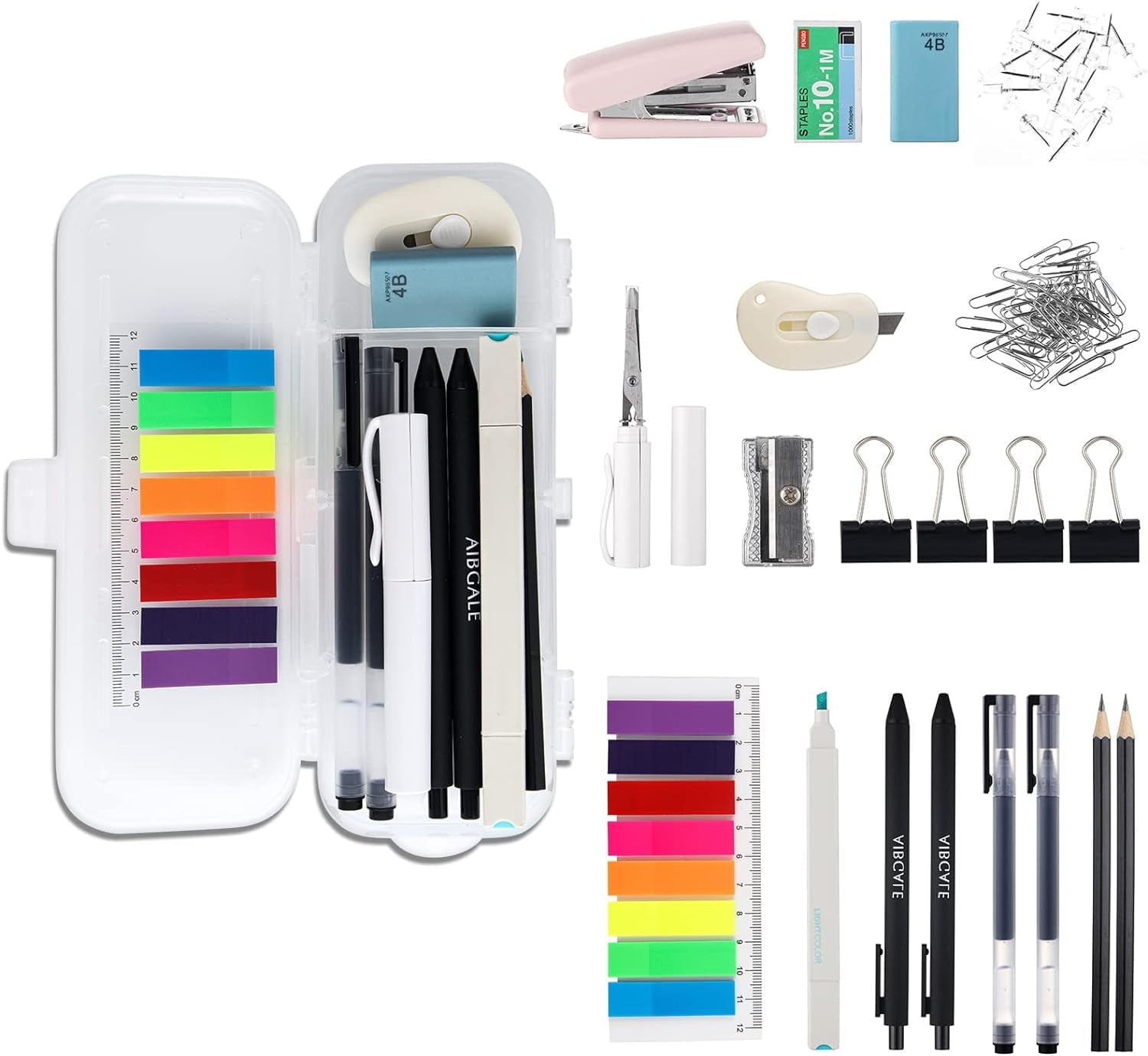 AIBGALE 123Pcs Office Supplies Kit Desk Organizers, Office Stationery Set Includes Stapler, Paper Clips, Pens, Highlighters for Desktop Accessories, Supplies