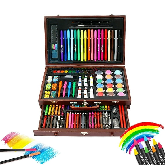 123 Piece Deluxe Art Set, Painting Drawing Art Supplies with Acrylic Paints, Crayons, Colored Pencils Set in Wooden Case, Art Kit Gift Box for Kids, Teens, Adults, Artists, Beginners