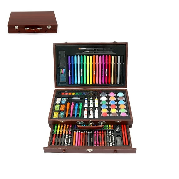123 Piece Deluxe Art Set, Wooden Box & Drawing Kit with Crayons, Oil Pastels, Colored Pencils, Watercolor Cakes, Sketch Pencils, Paint Brush, Sharpener, Eraser for Girls Boys 6-8 9-12 13 14 Year Old