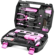 123-Piece Pink Household Tool Set with 3.6V USB Cordless Electric Drill, Lightweight, Portable
