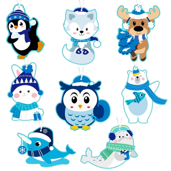 123 Pieces Diy Winter Polar Animals Stickers Pendants, Animal Stickers White Ribbon Kit for Bag/Mobile Phone Decor
