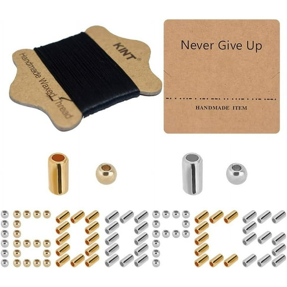 1230Pcs Morse Code Bracelet Making Kit Kraft Paper Display Cards Column Round CCB Plastic Beads with Black Waxed Cotton Cord Adjustable Bracelets Necklaces Platinum & Golden