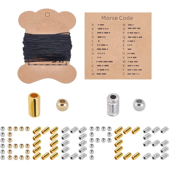 1230Pcs Morse Code Bracelet Making Kit Kraft Paper Display Cards Column Round CCB Plastic Beads with Black Waxed Cotton Cord for Jewelry Making Handmade Adjustable Bracelets Necklaces
