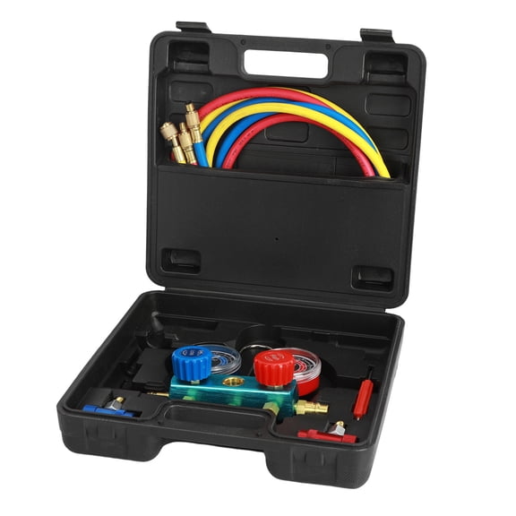 1234YF Refrigerant Recharge Kit with R1234YF Gauge Set, HVAC Gauges AC Gauge Set with Quick Coupler & 3 Hoses, Diagnostic Manifold Gauge Tool for Automotive Air Conditioner