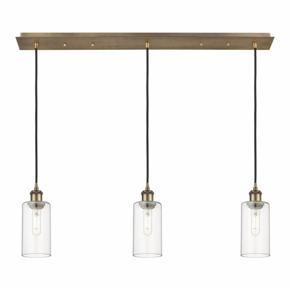 123B-3P-BB-G434-7CL Innovations Lighting Crown Point - 3 Light Cord Hung Linear Pendant-11.25 Inch Tall and 36.88 Inch Wide-Brushed Brass Finish-Clear
