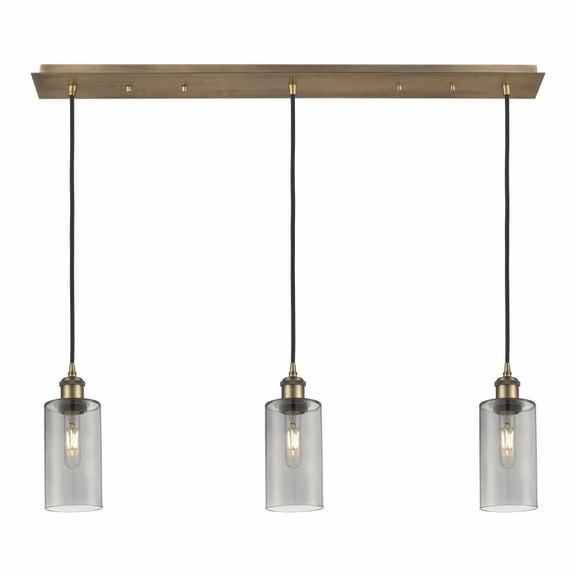 123B-3P-BB-G434-7SM Innovations Lighting Crown Point - 3 Light Cord Hung Linear Pendant-11.25 Inch Tall and 36.88 Inch Wide-Brushed Brass Finish-Light