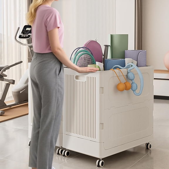 123L Collapsible Storage Bin with Lid, Folding Storage Container and Install-Free Closet Organizer with Wheels for Laundry Room, Garden and Home