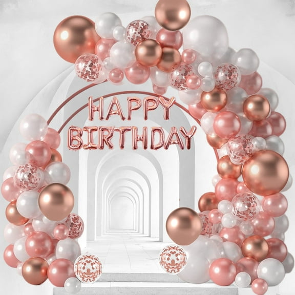 Rose Gold Balloon Garland Kit - 123 Pieces with Metallic Latex & Confetti Balloons for Weddings & Parties