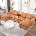 thumbnail image 1 of 124.8" U Shaped Cloud Couch with Chaise for Sleeper, Sectional Couches for Living Room, Fluffy Chenille Couch with Console Plush Sofas for Apartment Dorm Office, Orange, 1 of 7