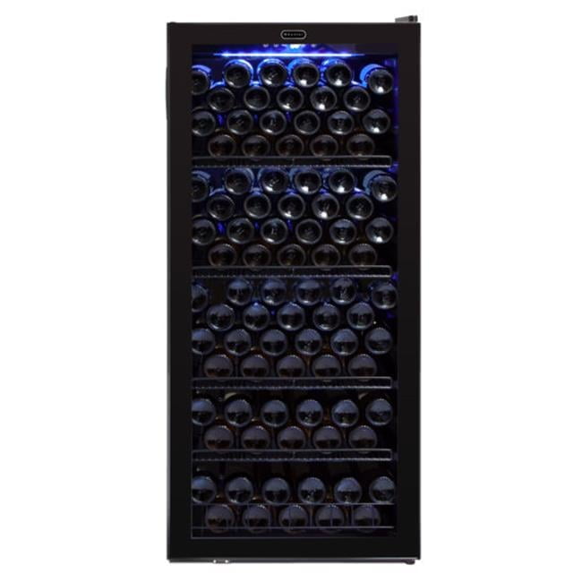 Black Freestanding Wine Cooler with LED Lighting and Glass Door
