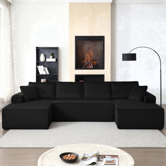 Vanress 124 Inch U Shaped Modular Sectional Sofa, Modern Corduroy Boneless Sofa for Living Room, Upholstered Deep Seat Cloud Sofas Couches, No Assembly Required, Black