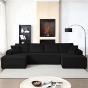 Vanress 124 Inch U Shaped Modular Sectional Sofa, Modern Corduroy Boneless Sofa for Living Room, Upholstered Deep Seat Cloud Sofas Couches, No Assembly Required, Black