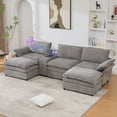thumbnail image 1 of 124" Modular Sectional Sofa with Built-in Bluetooth Speaker, U-Shaped 5 Seater Chenille Cloud Deep Seat Couch with Wireless Charging, Movable Ottoman for Living Room, Bedroom and Apartment, Gray, 1 of 9
