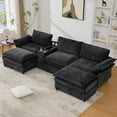 thumbnail image 1 of 124'' Modular Sectional Sofa, U-Shaped Chenille Cloud Couch with Storage, 2 Ottomans, Wireless Charging, Loudspeaker, Light, 2 Cup Holders, Double Chaise Couches for Living Room,Office, Black, 1 of 11