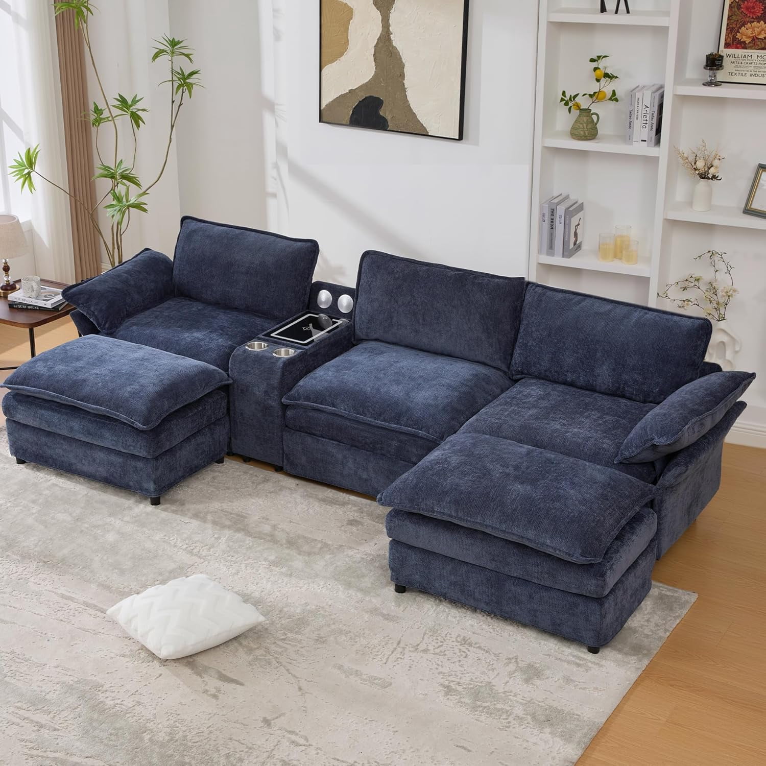 124'' Modular Sectional Sofa, U-Shaped Chenille Cloud Couch with ...