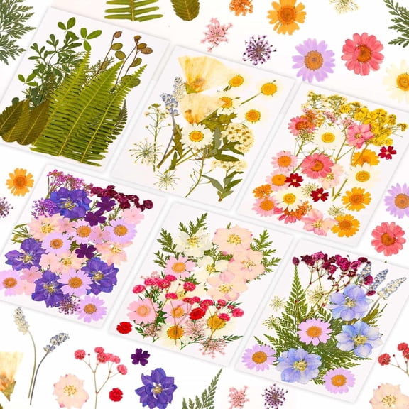 124 Pcs Dried Pressed Flowers for Resin Crafts, Real Pressed Wildflowers Natural Dry Leaves Bulk with Tweezer for Epoxy Resin Jewelry Molds, Candle Soap Making, Scrapbook, Bookmark, Nails Decor