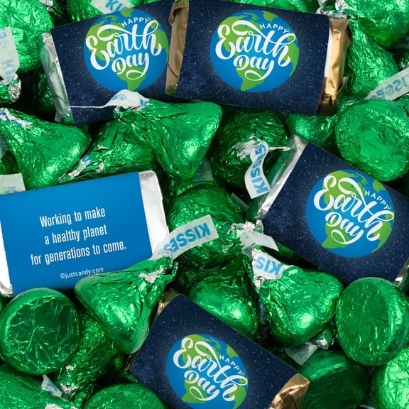 124 Pcs Earth Day Candy Party Favors Hershey's Miniatures & Green Kisses (1.52 lbs, Approx. 124 Pcs)