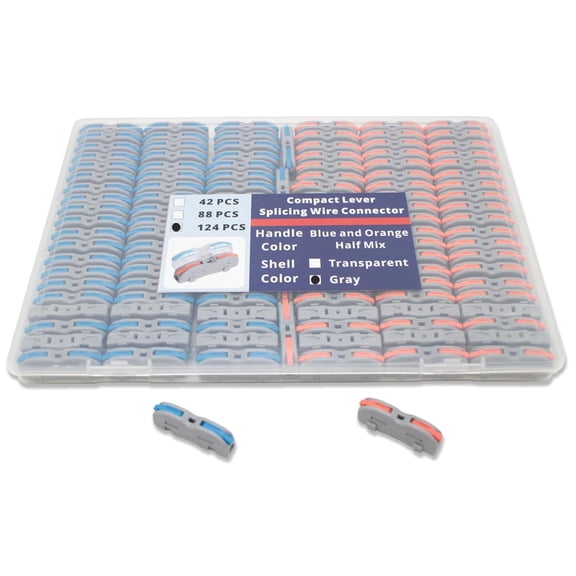 124 Pcs Lever Wire Connectors Kit, 1 in 1 Out DIY Splicing Wire Connectors 28-12 AWG Quick Connect Electrical Splicing Kit
