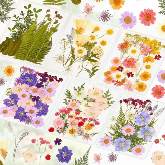 124 Pcs Natural Dried Pressed Flowers and Leaves Bulk for Epoxy Resin Crafts, Jewelry Making, Candle Soap, Scrapbooking, Bookmark and Nail Art Decorations