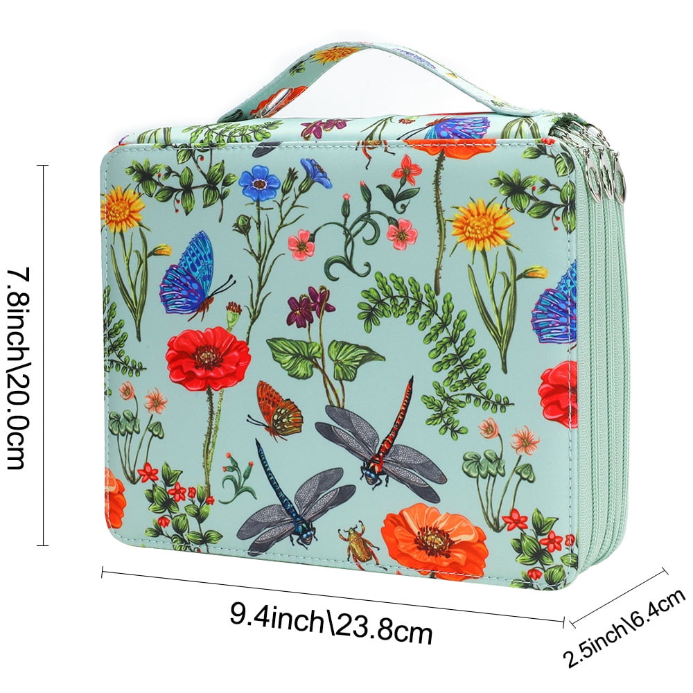124 Slots Large Capacity Colored Pencil Case Holder, 3-Layer Oxford Fabric Art Organizer with Smooth Zipper, Portable Stationery Bag for Artist Watercolor Pens & Markers, Slate Grey