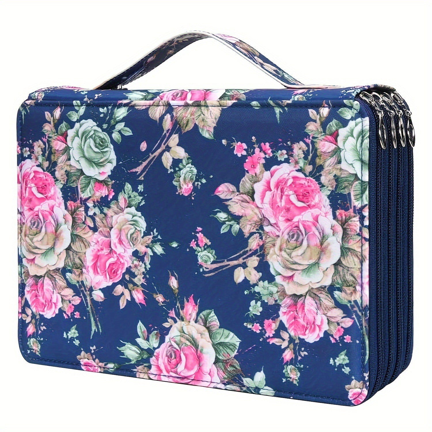 124 Slots Large Capacity Colored Pencil Case Holder, 3-Layer Oxford Fabric Art Organizer with Smooth Zipper, Portable Stationery Bag for Artist Watercolor Pens & Markers, Slate Grey