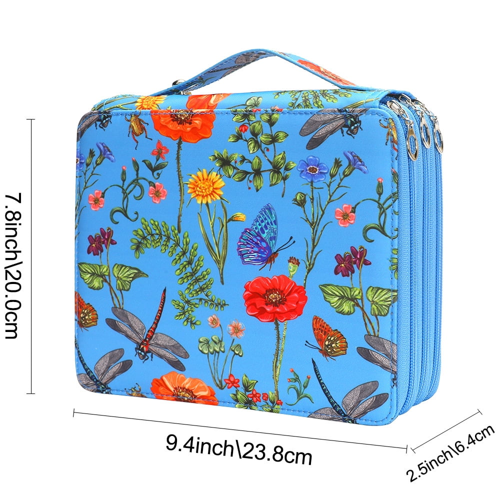 124 Slots Large Capacity Colored Pencil Case Holder, 3-Layer Oxford Fabric Art Organizer with Smooth Zipper, Portable Stationery Bag for Artist Watercolor Pens & Markers, Slate Grey