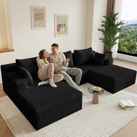 107" U-Shaped Modular Sectional Sofa with Ottoman, Corduroy Deep Seat Couch for Living Room, No Assembly Required