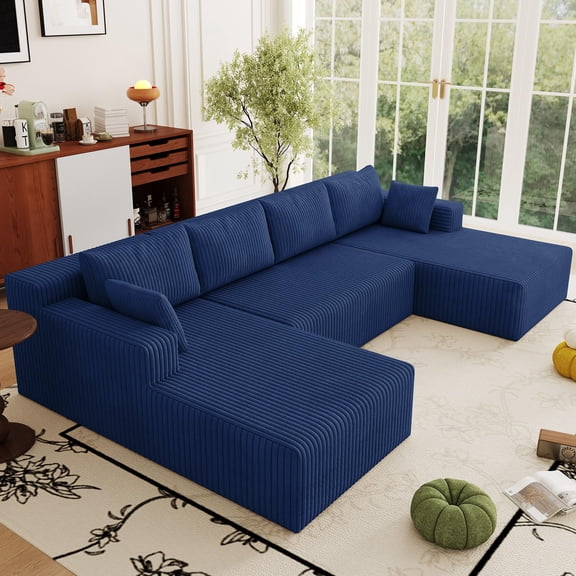 124" U-Shaped Modular Cloud Sectional Sofa, Corduroy Boneless Deep Seat 4-Seater, Memory Foam, No Assembly Required
