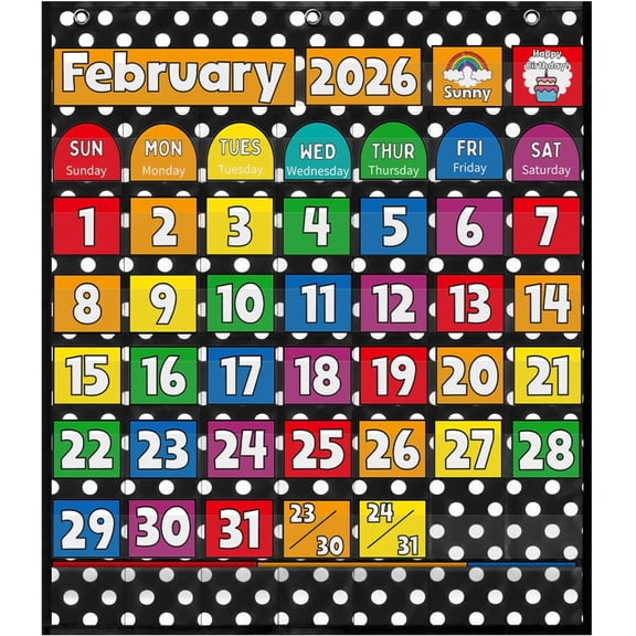 124 count Classroom Calendar Bulletin Board Set Polka Dots Seasons Weather Calendar Chart Bulletin Board Display with Cards Festival Pocket Chart for Learning Decoration