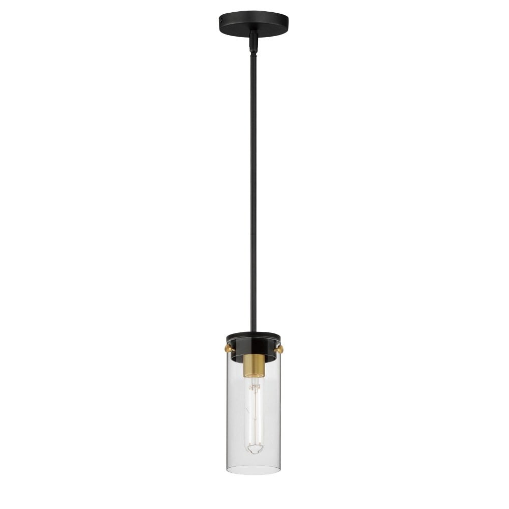 Black and Satin Brass Mini Pendant Light with Clear Glass Shade