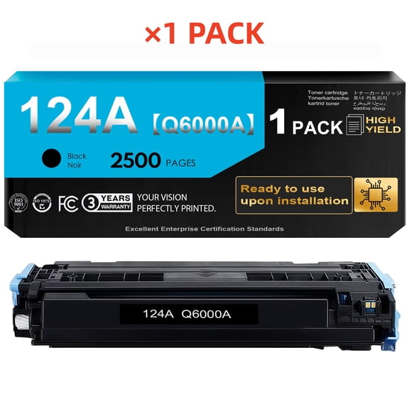 124A Black Toner Cartridges (With Chip) Compatible for 124A Q6000A Toner Works with 1600 2600n 2605 2605n 2605dn 2605dtn CM1015 MFP CM1017 MFP Printer Ink (1 Black)