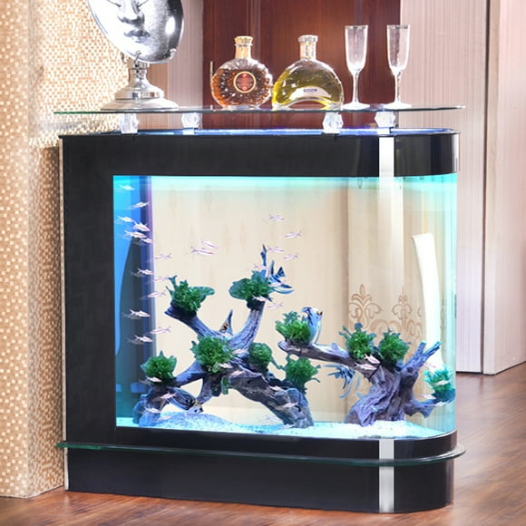 124Gal LED Aquarium Kit Upright Fish Tank Large Glass Fishbowl Glsaa Bar for Patios Living Office Room and Kitchen