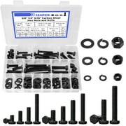 124Pcs Hex Nuts and Bolts 1/4-20, 5/16-18, 3/8-16, Carbon Steel Heavy Duty Bolts and Nuts Washers Assortment Kit Black