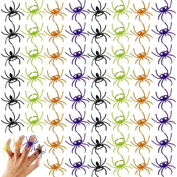 124Pcs Multicolor Plastic Spider Rings Creepy Crawly Halloween Party Favors Cupcake Toppers Decor