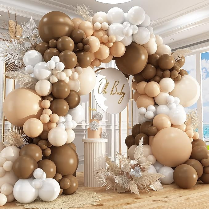 124Pcs Netural Balloon Garland Arch Kit, 5 10 12 18inch Brown Balloon Garland Arch Kit for Birthday, Mother's Day, Father's Day