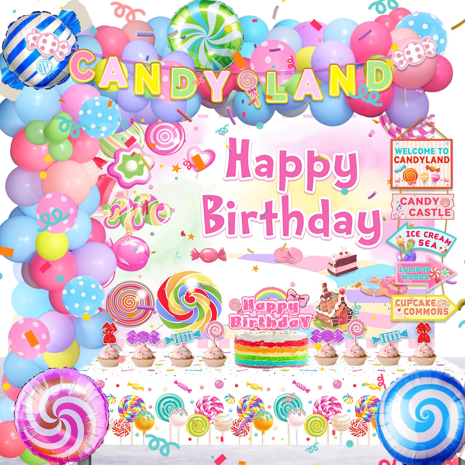 Candyland Cupcake-Topper – 36 Stück Mit Lollipop-Motiven, Für Geburtstag, Baby Shower & Süßigkeiten-Partys