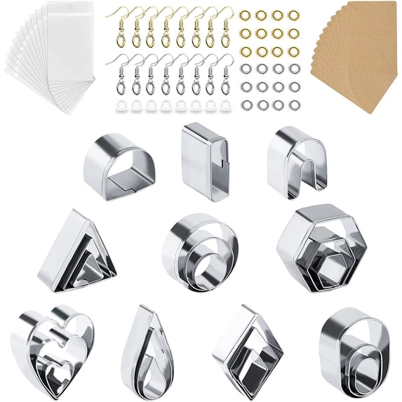 124pcs Polymer Clay Cutter Set: Earring Hooks, Jump Rings, and Earring Backs Included