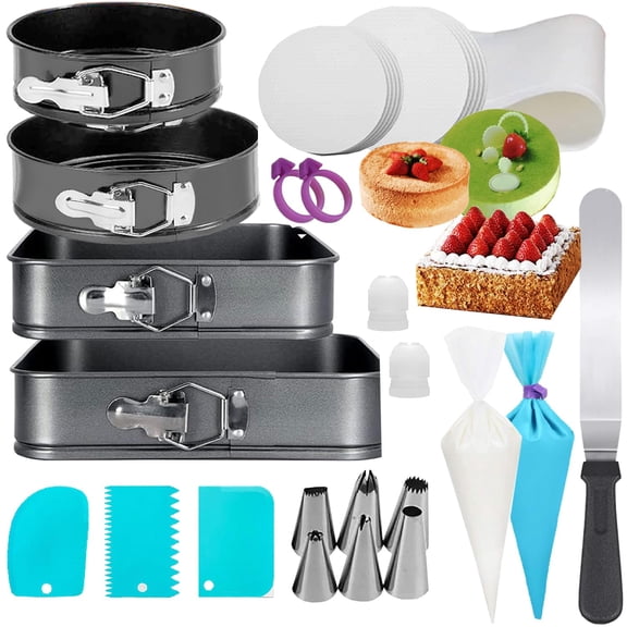 124pcs Springform Pans Set Round Square Cake Sets 7/9/10/11 Inch Cheesecake Pan With Removable Bottom And Decorating Kit Supplies Spring Form For Baking