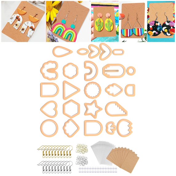 124x Cutter for Polymer Clay Earrings, 30 Earring Backs, Earring Hooks, 24 Shapes 30 Jump Rings Earring Making for Clay Earrings DIY Crafts , 124PCS