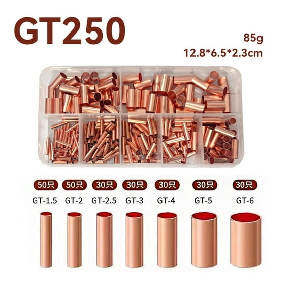 Copper Crimp Connector Non-Insulated Electrical Butt Terminal Assortment Wire Connector 125-250 Piece