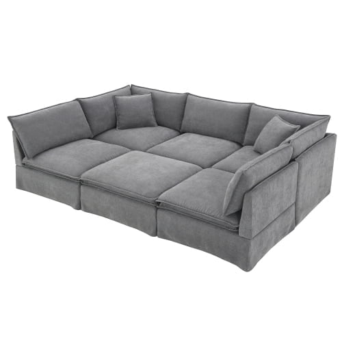 125.5'' Modular Sectional Sofa with Movable Ottoman,6-seat L pholstered Indoor Furniture, Wide Seat ,Free Combination, Oversized Chenille Sofa for Living Room & Apartment (Gray)