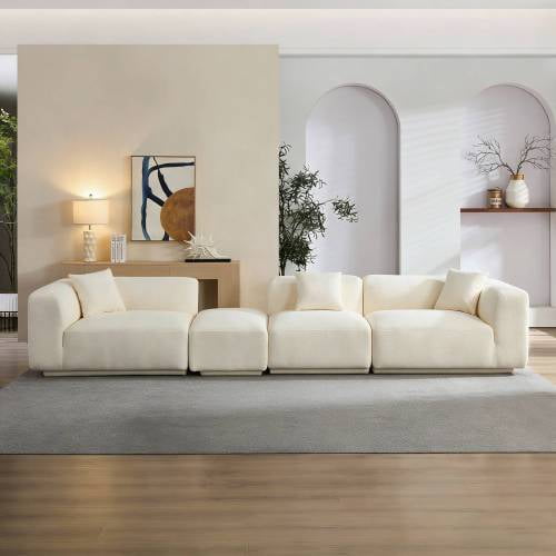 125.59'' Modern Minimalist Sectional Sofa, 4-Seater Convertible Modular Couch, Beige Polyester Upholstered Living Room Sofa with Flexible L/Linear Layout for Bedroom & Living Space