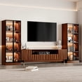 thumbnail image 1 of Mid Century Modern 129.5'' Brown Media Console Walnut Finish for TVs up to 85'', Wood Entertainment Center Includes TV Stand and Glass Display Shelves for Living Room and Bedroom, 1 of 11