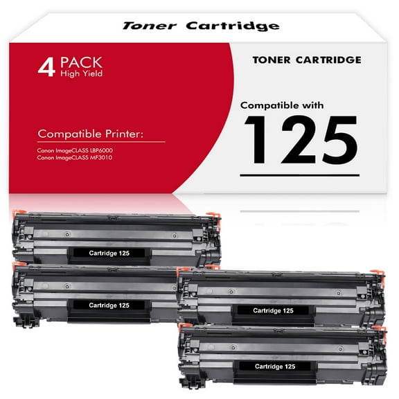 125 Black Toner Cartridge|4-Pack Compatible Toner Cartridge for Canon 125 CRG125 for Canon Imageclass LBP6000 MF3010 Printer Ink Toner