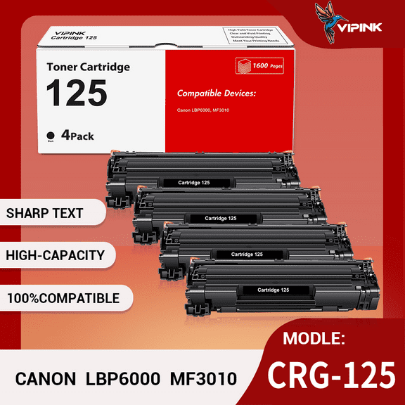 125 CRG-125 MF3010 Toner Cartridge Compatible for Canon 125 High Yield ImageCLASS MF3010 LBP6000 Printer(Black, 4-Pack, 3484B001)